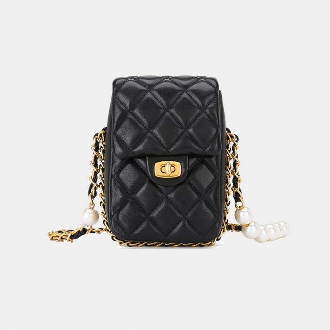 체인 퀼트 가죽 패션 진주 크로스 바디 가방 작은 사각형 휴대 전화 가방 