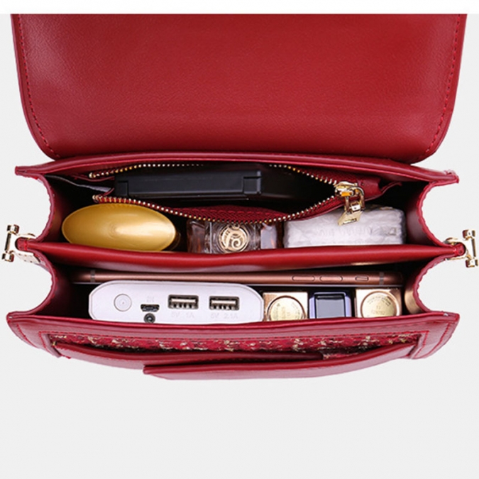 사용자 정의 도매 붉은 모직 직물 pu 가죽 어깨 가방 슬링 가방 2020 