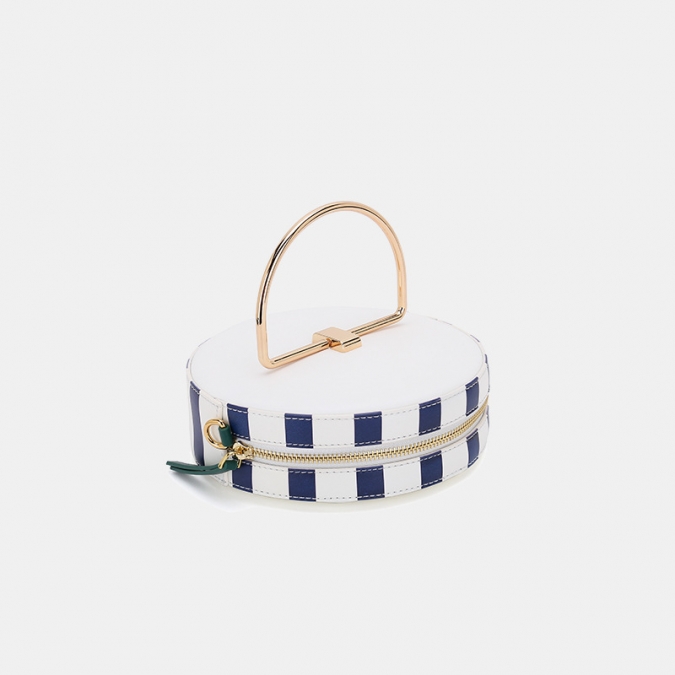 사용자 정의 한국 스타일 pu 가죽 빈티지 줄무늬 라운드 크로스 바디 shoulde 가방 