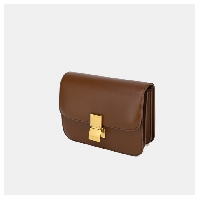 디자이너 여성 갈색 부드러운 가죽 작은 크로스 바디 잠금 사각형 가방 